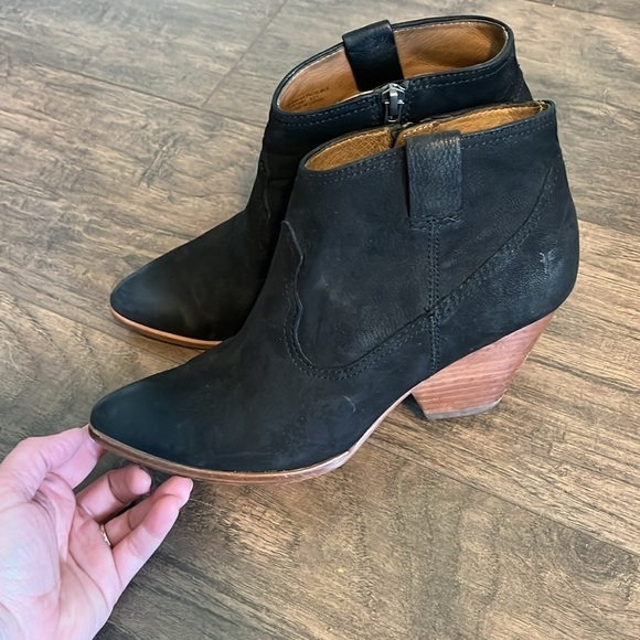 Frye Reina Black Suede Heeled Ankle Boots - Picture 3 of 12